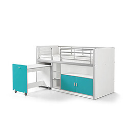 Mes Lit combiné 90x200 cm avec bureau et rangements turquoise - ASSIA