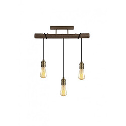 Luminaire Center Suspension 3 ampoules Laiton antique,Chêne