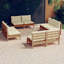 vidaXL Salon de jardin 8 pcs avec coussins crème Bois de pin