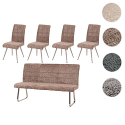 Mendler Set de salle à manger HWC-G55, set de 4 chaises + banc 180cm, inox brossé tissu/textile chenille ~ brun