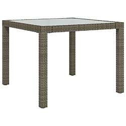 vidaXL Table de jardin 90x90x75 cm Verre trempé et résine tressée Gris