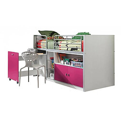 Avis Mes Lit combiné 90x200 cm avec bureau et rangements fuchsia - ASSIA