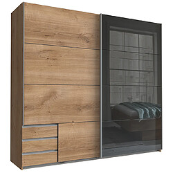 Acheter Pegane Chambre à coucher complète adulte (lit 160x200 cm Queen Size + 2 chevets + 2 tiroirs + armoire) coloris imitation chêne poutre/graphite