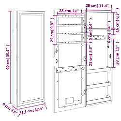 vidaXL Armoire à bijoux avec miroir et éclairage LED mural noir pas cher