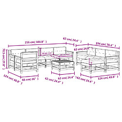 vidaXL Salon de jardin 10 pcs avec coussins gris bois massif pas cher