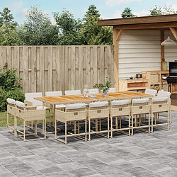 vidaXL Ensemble à manger de jardin et coussins 15 pcs beige