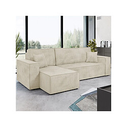 Palozi Sofa Canapé d'angle convertible en velours côtelé Karl - 3 places - Beige