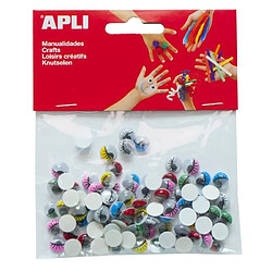 APLI Sachet de 100 yeux mobiles ovale avec cils couleurs assorties adhésif assorties