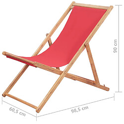 vidaXL Chaise pliable de plage Tissu et cadre en bois Rouge pas cher