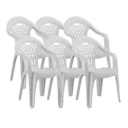 Pegane Lot de 6 chaises de jardin empilables en résine coloris Blanc - Longueur 58 x Profondeur 54 x Hauteur 86 cm