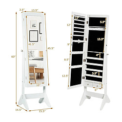 Helloshop26 Armoire à bijoux sur pied avec led serrure verrouillable rangement cosmétique angles réglables 153 cm blanc 20_0000137