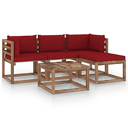 vidaXL Salon de jardin 5 pcs avec coussins rouge bordeaux