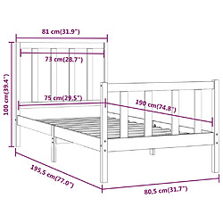 vidaXL Cadre de lit sans matelas noir 75x190 cm bois massif pas cher