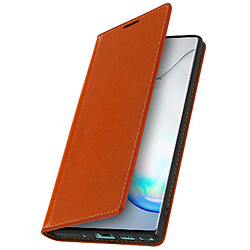 Avizar Étui Galaxy Note 10 Plus Folio Cuir Véritable Porte cartes Support Vidéo Camel