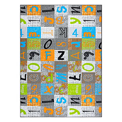 RUGSX Moquette pour enfants JUMPY Patchwork, Lettres, Chiffres gris orange bleu 100x150 cm