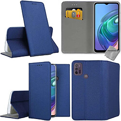 Htdmobiles Housse etui portefeuille avec coque intérieure en silicone pour Motorola Moto G10 / G30 + film ecran - BLEU MAGNET