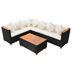 vidaXL Salon de jardin 4 pcs avec coussins Résine tressée Noir