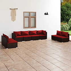 vidaXL Salon de jardin 8 pcs avec coussins résine tressée marron