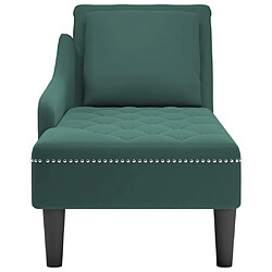 Avis vidaXL Fauteuil long et coussin et accoudoir droit vert foncé velours