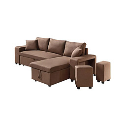 Vente-Unique Canapé d'angle convertible et réversible en tissu avec coffre de rangement et poufs marron SELIM pas cher