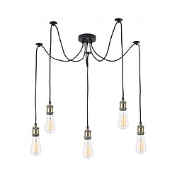 Luminaire Center Suspension Waco Cuivres Antique,Noir mat 5 ampoules 75cm