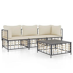 Maison Chic Salon de jardin 4 pcs + coussins - Mobilier/Meubles de jardin - Table et chaises d'extérieur anthracite résine tressée -MN88062