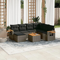 Maison Chic Salon de jardin 8 pcs avec coussins | Ensemble de Table et chaises | Mobilier d'Extérieur gris résine tressée -GKD69349