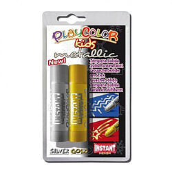 Instant - Playcolor Metallic - Pack de 2 Gouaches solides en stick - Or + Argent - 10 g