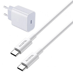 PHONECARE Kit Base Charge Type C FastCharge 20W + Câble de Charge 100W 5A 1m Type C - Type C ACCETEL Accetel pour Apple iPhone 15 - Blanc