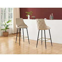 Vente-Unique Lot de 2 tabourets de bar en velours et métal noir - Beige - VEVLINA