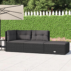 vidaXL Salon de jardin 3 pcs avec coussins Noir Résine tressée