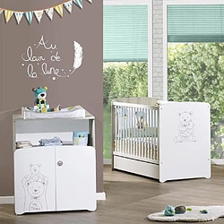 Baby Price Chambre bébé duo Teddy: lit 120x60, commode a langer - Babyprice - Blanc