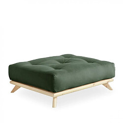 Inside 75 Pouf futon SENZA pin naturel coloris vert olive de 90 x 100 cm.