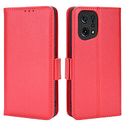 Etui en PU texture litchi, anti-rayures avec support, rouge pour votre Oppo Find X5