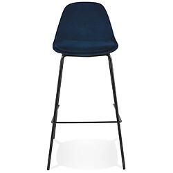 Alterego Tabouret de bar 'FENTON' en velours bleu et pied en métal noir