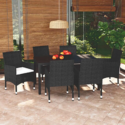 Maison Chic Mobilier à dîner 7 pcs de jardin avec coussins - Ensemble table et chaises d'extérieur - Salon/Mobilier de jardin classique Résine tressée Noir -MN61849