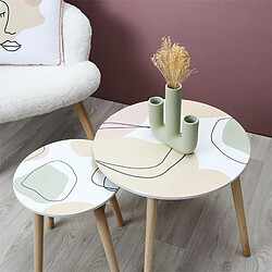 Toilinux Duo de Tables gigognes Poésie - Beige, Rose, Vert et Blanc pas cher