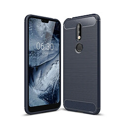 Wewoo Coque en TPU Soft texturée fibre de carbone pour Nokia 7.1 (bleu marine)