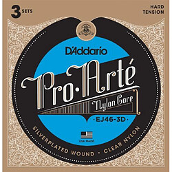 D'Addario Cordes en nylon pour guitare classique D'Addario Pro-Arte EJ46-3D, Hard, 3 jeux