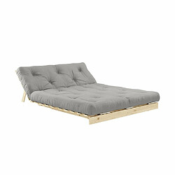 Inside 75 Canapé convertible futon ROOTS pin naturel tissu gris couchage 160x200 cm