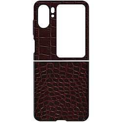 Avizar Coque Cuir pour Oppo Find N2 Flip Effet Croco Bords Surélevés Marron