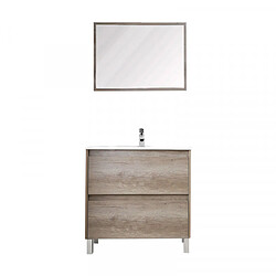 Dansmamaison Ensemble meuble sous vasque 2 tiroirs 80 cm Bois + Miroir + Colonne - LANGO