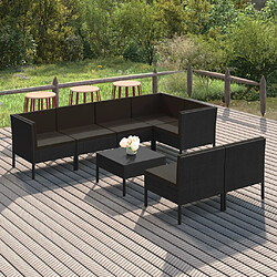 vidaXL Salon de jardin 8 pcs avec coussins résine tressée noir