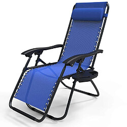 Vounot Chaise longue inclinable en textilene avec porte gobelet et portable bleue