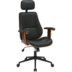 Decoshop26 Fauteuil de bureau ergonomique et design avec appuie-tête et accoudoirs en bois marron et similicuir noir BUR10705