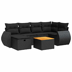 vidaXL Salon de jardin 7 pcs avec coussins noir résine tressée