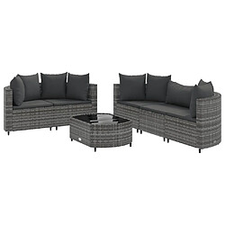 vidaXL Salon de jardin 6 pcs avec coussins gris résine tressée