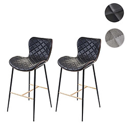 Mendler 2x tabouret de bar HWC-E55, chaise de bar/comptoir, vintage, haubans dorés ~ similicuir noir