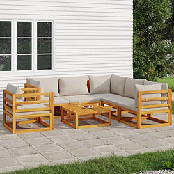 Maison Chic Salon de jardin 7 pcs + coussins - Mobilier/Meubles de jardin - Table et chaises d'extérieur gris clair bois massif -MN95515