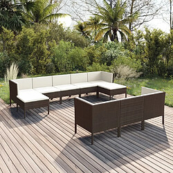 Maison Chic Salon de jardin 10 pcs + coussins - Mobilier/Meubles de jardin - Table et chaises d'extérieur Résine tressée Marron -MN42675